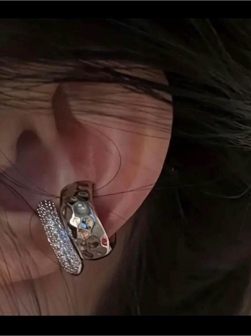 Sterling Silver and Crystal Hoop Drop Earrings - Silver